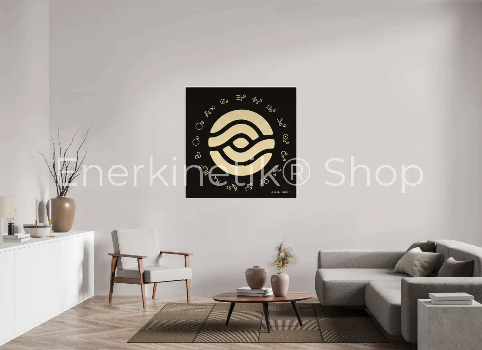 ABUNDANCE Enerkinetik® Key 120 x 120 cm / Alu Dibond GOLD WhiteWall App Product
