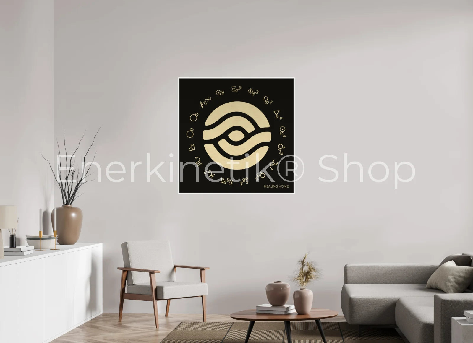 HEALING HOME Enerkinetik® Key 100 x 100 cm / Alu Dibond GOLD WhiteWall App Product