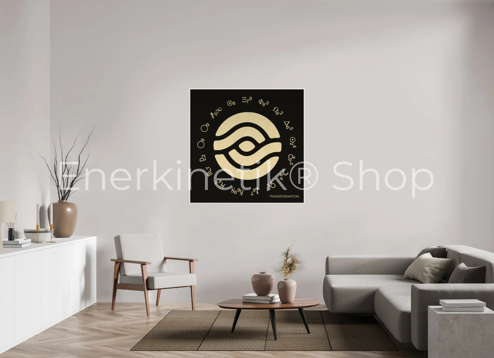 TRANSFORMATION Enerkinetik® Key 120 x 120 cm / Alu Dibond GOLD WhiteWall App Product